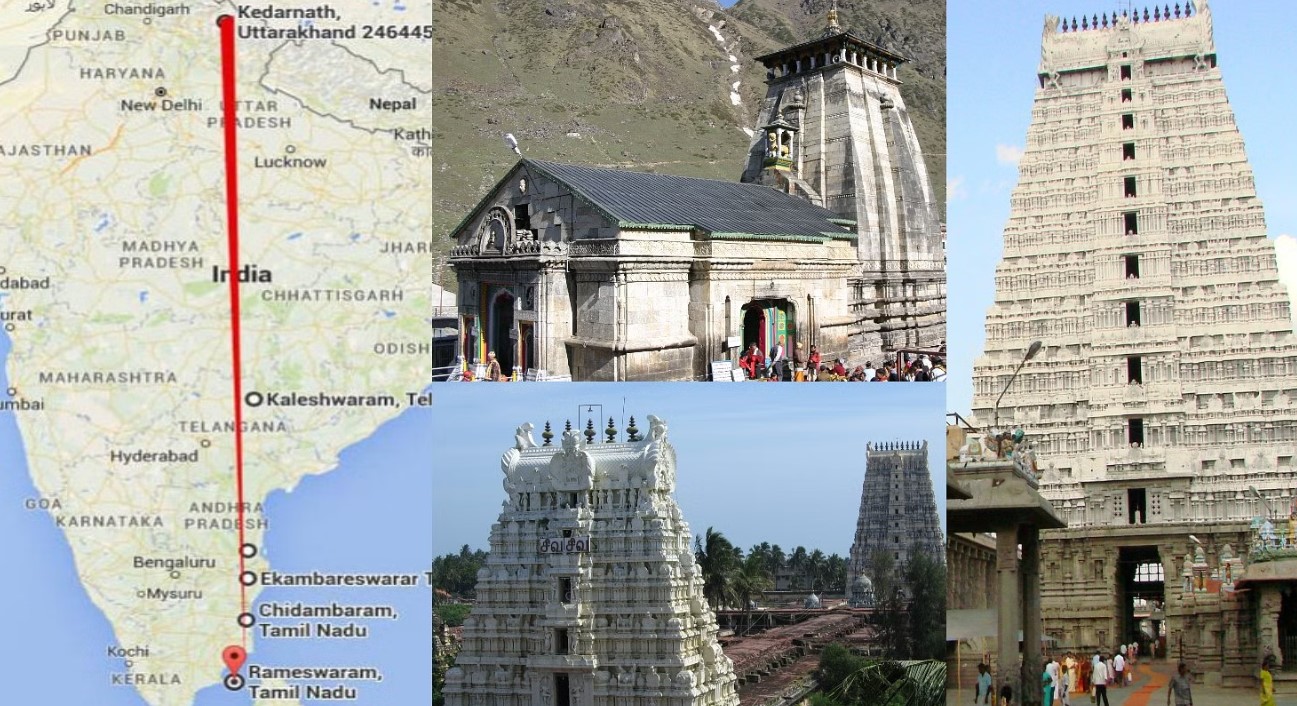 Shiv temple rameshwar to kedarnath on map straight line